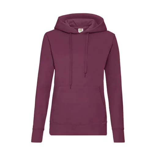 Női Pulóver Kapucnis Hosszú ujjú Fruit of the Loom Classic Hooded Sweat Lady-Fit   Burgundi vör