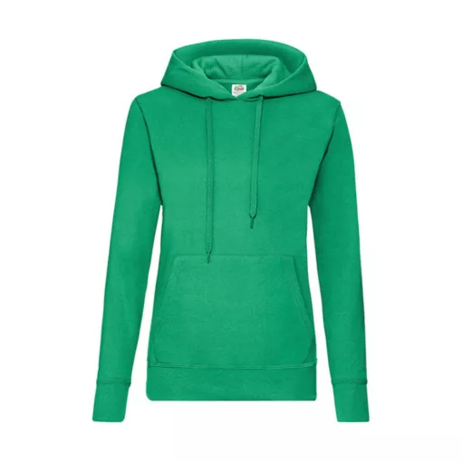 Női Pulóver Kapucnis Hosszú ujjú Fruit of the Loom Classic Hooded Sweat Lady-Fit   Kelly zöld