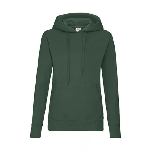 Női Pulóver Kapucnis Hosszú ujjú Fruit of the Loom Classic Hooded Sweat Lady-Fit   Sötétzöld