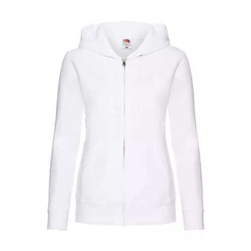 Női Pulóver Kapucnis Hosszú ujjú Fruit of the Loom Premium Hooded Sweat Jacket Lady-Fit   Fehér
