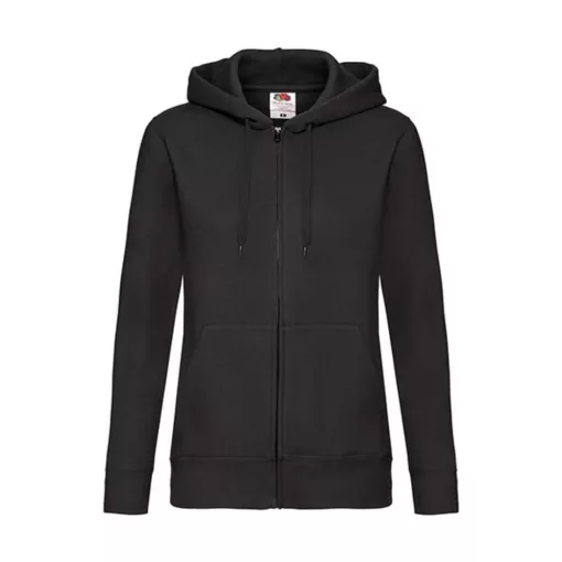 Női Pulóver Kapucnis Hosszú ujjú Fruit of the Loom Premium Hooded Sweat Jacket Lady-Fit   Feket
