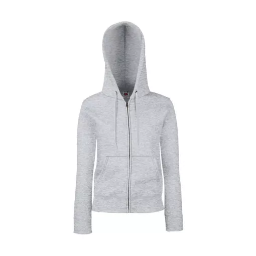 Női Pulóver Kapucnis Hosszú ujjú Fruit of the Loom Premium Hooded Sweat Jacket Lady-Fit   Heath
