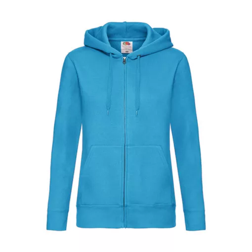 Női Pulóver Kapucnis Hosszú ujjú Fruit of the Loom Premium Hooded Sweat Jacket Lady-Fit   Azur