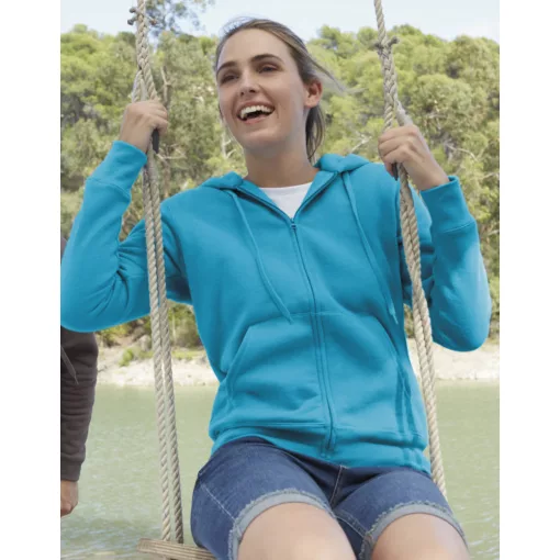 Női Pulóver Kapucnis Hosszú ujjú Fruit of the Loom Premium Hooded Sweat Jacket Lady-Fit   Azur