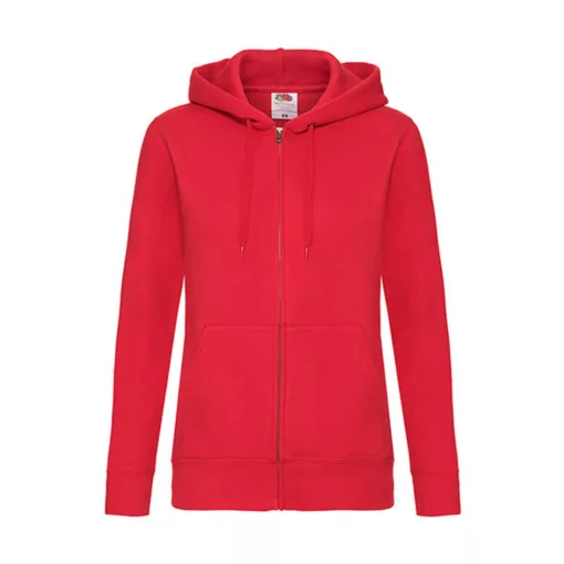 Női Pulóver Kapucnis Hosszú ujjú Fruit of the Loom Premium Hooded Sweat Jacket Lady-Fit   Piros