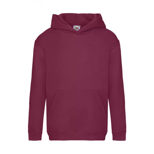 Gyerek kapucnis hosszú ujjú pulóver Fruit of the Loom Kids' Premium Hooded Sweat 116 (5-6), Bur