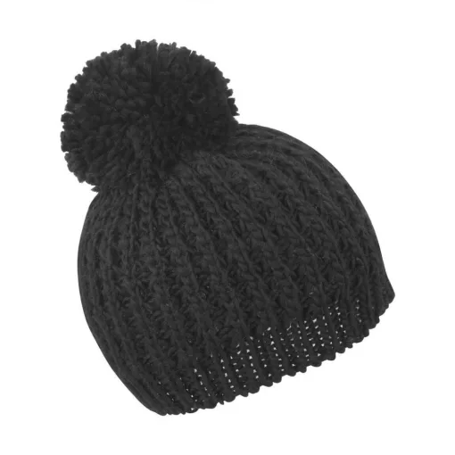 Női kötött sapka Result Caps Flute Pom Pom Hat Egy méret, Fekete