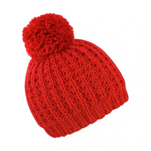 Női kötött sapka Result Caps Flute Pom Pom Hat Egy méret, Piros