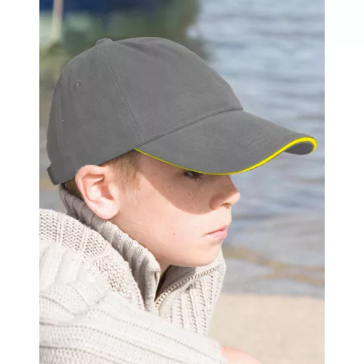 Gyerek sapka Result Caps Junior Brushed Cotton Cap Egy méret, Fekete/Piros