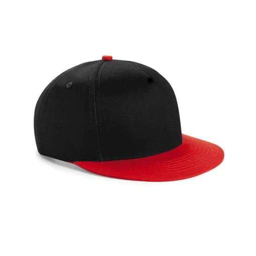 Uniszex sapka Beechfield Youth Size Snapback - One Size, Fekete/Piros