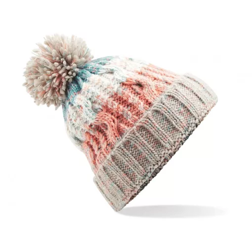 Uniszex téli kötött sapka Beechfield Corkscrew Pom Pom Beanie B486