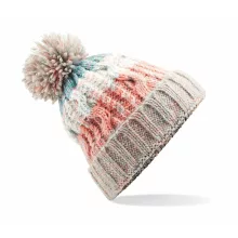 Uniszex téli kötött sapka Beechfield Corkscrew Pom Pom Beanie B486 Milkshake Mix