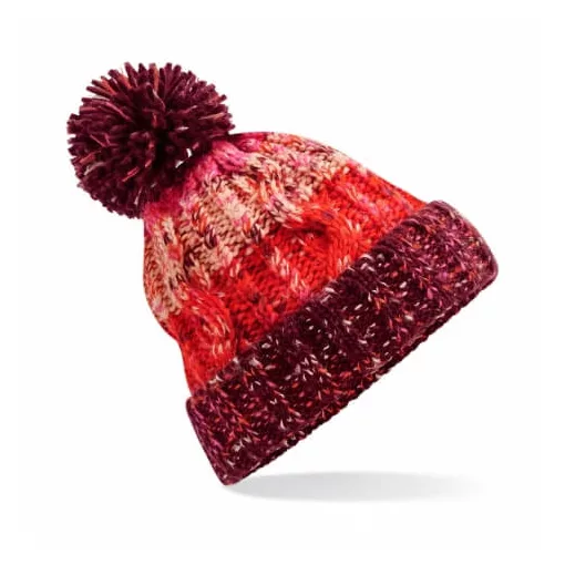 Uniszex téli kötött sapka Beechfield Corkscrew Pom Pom Beanie B486 Cherry Sherbet