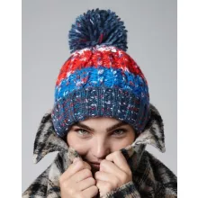 Uniszex téli kötött sapka Beechfield Corkscrew Pom Pom Beanie B486 Cherry Sherbet