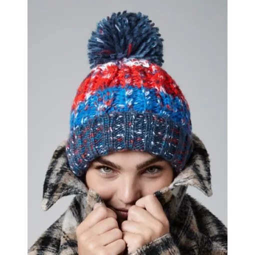Uniszex téli kötött sapka Beechfield Corkscrew Pom Pom Beanie B486 Cherry Sherbet