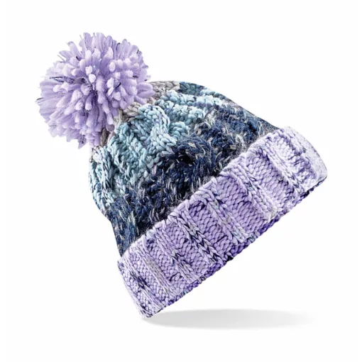 Uniszex téli kötött sapka Beechfield Corkscrew Pom Pom Beanie B486 Lavender Fizz