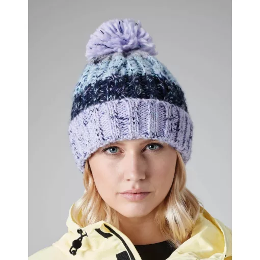 Uniszex téli kötött sapka Beechfield Corkscrew Pom Pom Beanie B486 Lavender Fizz