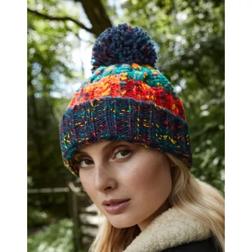 Uniszex téli kötött sapka Beechfield Corkscrew Pom Pom Beanie B486 Lavender Fizz