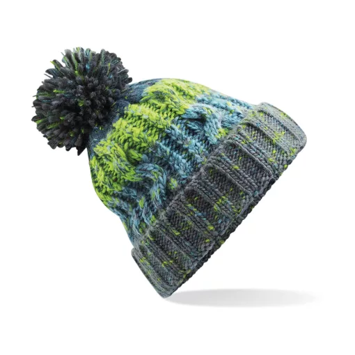 Uniszex téli kötött sapka Beechfield Corkscrew Pom Pom Beanie B486 Electric Grey