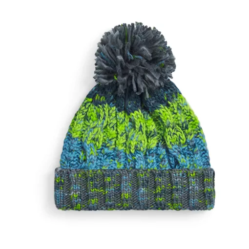Uniszex téli kötött sapka Beechfield Corkscrew Pom Pom Beanie B486 Electric Grey