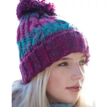 Uniszex téli kötött sapka Beechfield Corkscrew Pom Pom Beanie B486 Winter Berries
