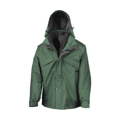 Uniszex Kabát Kapucnis  Result 3-in-1 Jacket with Fleece -2XL, Sötétzöld
