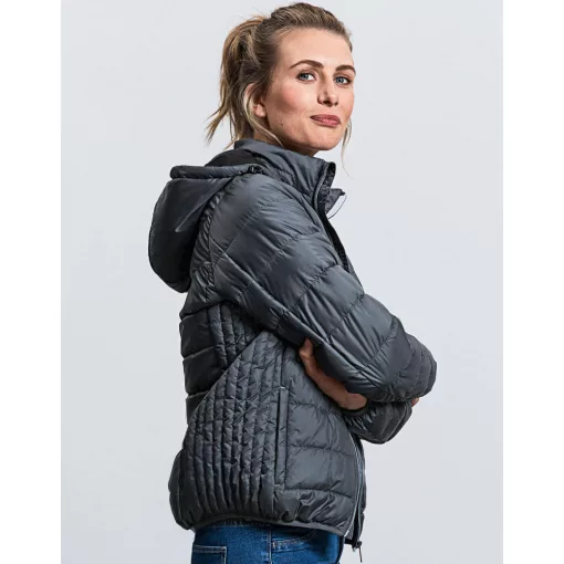 Női kapucnis hosszú ujjú kabát Russell Europe Ladies\' Hooded Nano Jacket XS, Sötétkék (navy)