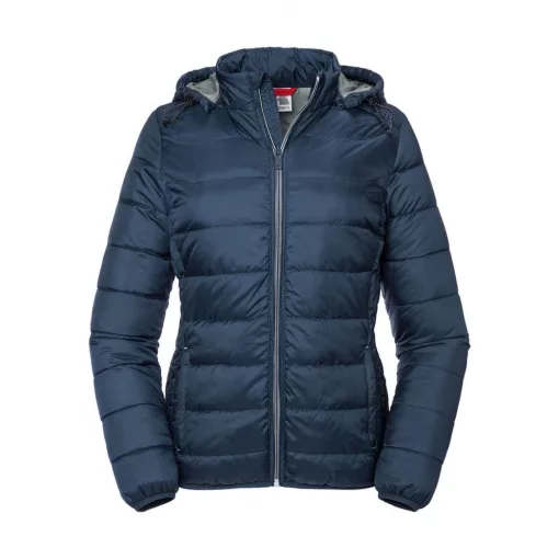 Női kapucnis hosszú ujjú kabát Russell Europe Ladies' Hooded Nano Jacket 2XL, Sötétkék (navy)