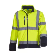 Uniszex Softshell munkaruha Yoko Fluo Softshell Jacket M, Fluo Sárga/Sötétkék (navy)