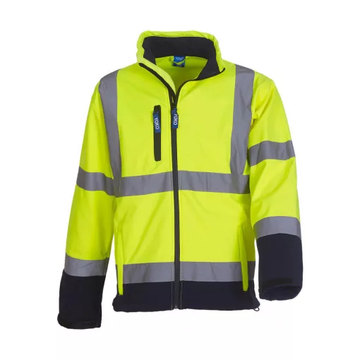 Uniszex Softshell munkaruha Yoko Fluo Softshell Jacket M, Fluo Sárga/Sötétkék (navy)