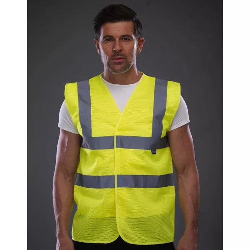 Uniszex ujjatlan mellény Yoko Fluo Open Mesh Waistcoat M, Fluo Sárga