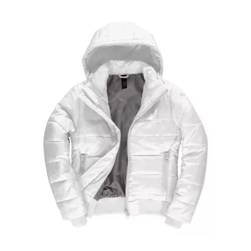 Női kapucnis hosszú ujjú kabát B and C Superhood/women Jacket M, Fehér/Meleg Szürke