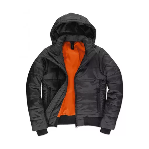 Női kapucnis hosszú ujjú kabát B and C Superhood/women Jacket 2XL, Sötét Szürke/Neon Narancs