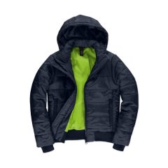 Női kapucnis hosszú ujjú kabát B and C Superhood/women Jacket XS, Sötétkék/Neon Zöld