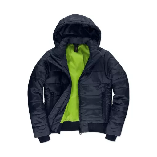 Női kapucnis hosszú ujjú kabát B and C Superhood/women Jacket 2XL, Sötétkék/Neon Zöld