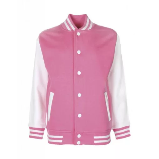 Gyerek Kabát  Hosszú ujjú FDM Junior Varsity Jacket -7-8 (128), Bubblegum/Fehér