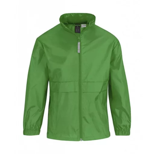 Gyerek Kabát Kapucnis  B & C Sirocco/kids Windbreaker -9/11 (134/146), Igazi zöld