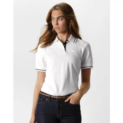Női galléros póló  rövid ujjú Kustom Kit St. Mellion Polo   Fehér/Sötétkék navy   urespolo.hu