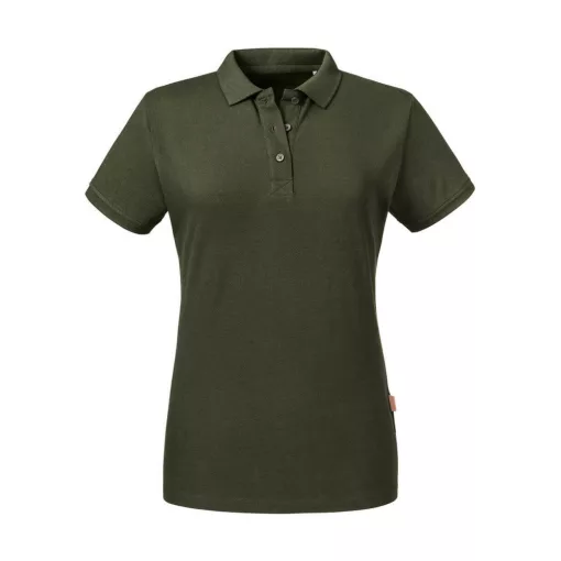 Női rövid ujjú organikus galléros póló Russell Europe Ladies' Pure Organic Polo XS, Sötét oliva