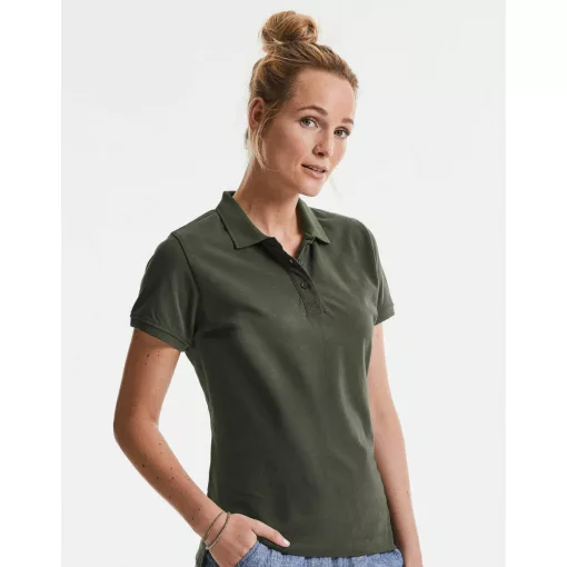 Női rövid ujjú organikus galléros póló Russell Europe Ladies\' Pure Organic Polo XS, Sötét oliva