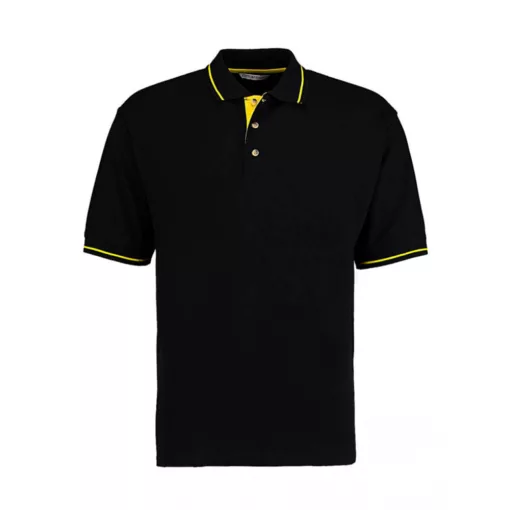 Férfi rövid ujjú galléros póló Kustom Kit Men's Classic Fit St. Mellion Polo 2XL, Fekete/Sárga