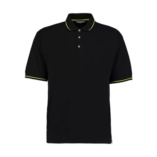 Férfi rövid ujjú galléros póló Kustom Kit Men's Classic Fit St. Mellion Polo M, Fekete/Lime zöl