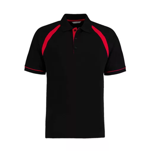 Férfi rövid ujjú galléros póló Kustom Kit Classic Fit Oak Hill Polo 2XL, Fekete/Bright Piros