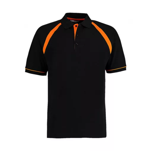 Férfi rövid ujjú galléros póló Kustom Kit Classic Fit Oak Hill Polo XL, Fekete/Narancssárga