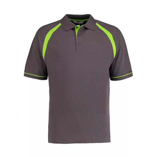 Férfi rövid ujjú galléros póló Kustom Kit Classic Fit Oak Hill Polo 2XL, Szénszürke/Lime zöld