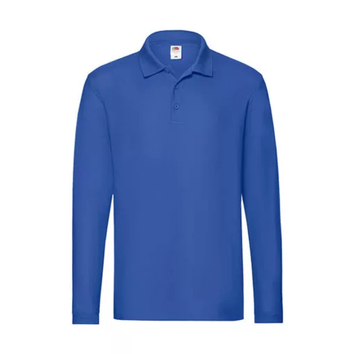 Uniszex Galléros póló  Hosszú ujjú Fruit of the Loom Premium Long Sleeve Polo   Királykék   ure