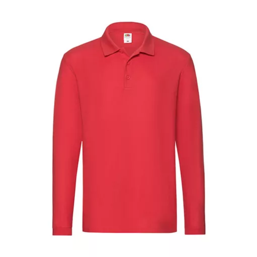 Uniszex Galléros póló  Hosszú ujjú Fruit of the Loom Premium Long Sleeve Polo   Piros   urespol
