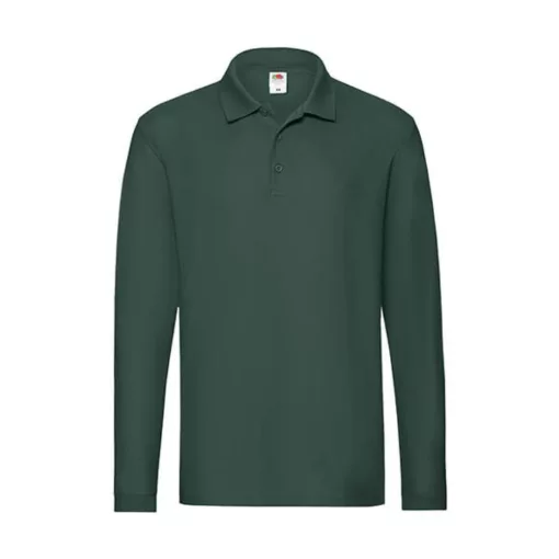Uniszex Galléros póló  Hosszú ujjú Fruit of the Loom Premium Long Sleeve Polo   Sötétzöld   ure