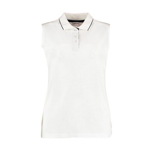Női ujjatlan galléros póló Kustom Kit Women's Classic Fit Sleeveless Polo L, Fehér/Sötétkék nav