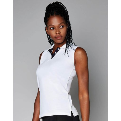 Női ujjatlan galléros póló Kustom Kit Women\'s Classic Fit Sleeveless Polo XL, Fehér/Sötétkék na